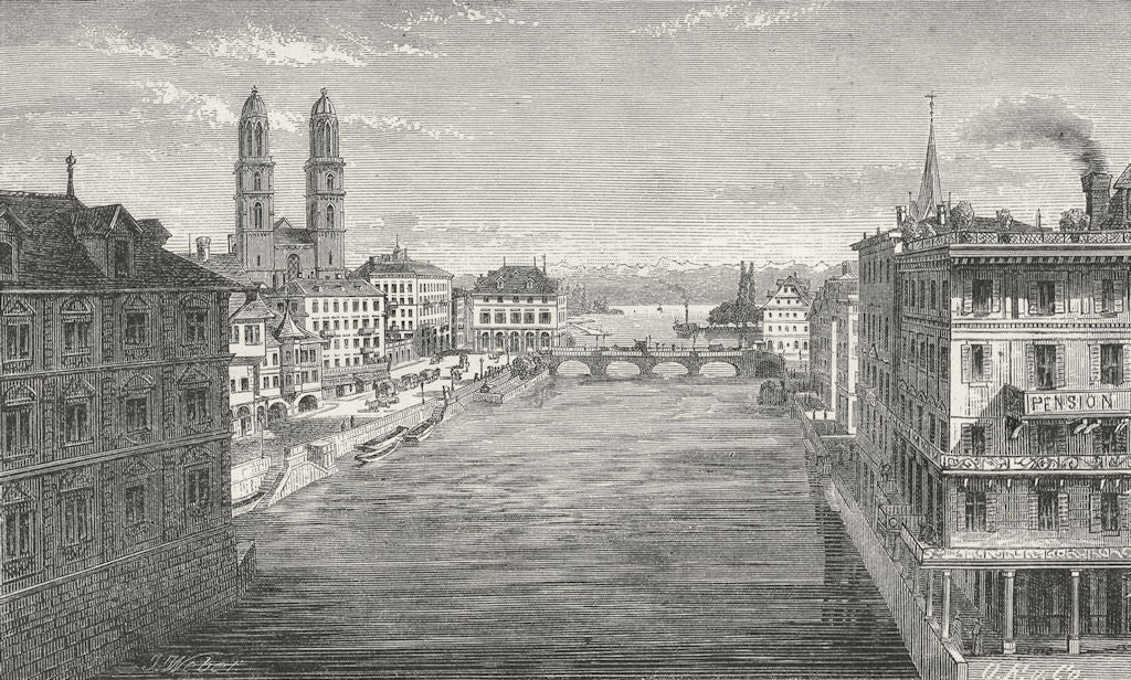 ZURICH. Ausblick von untern Brucke. Weber 1879 old antique print picture